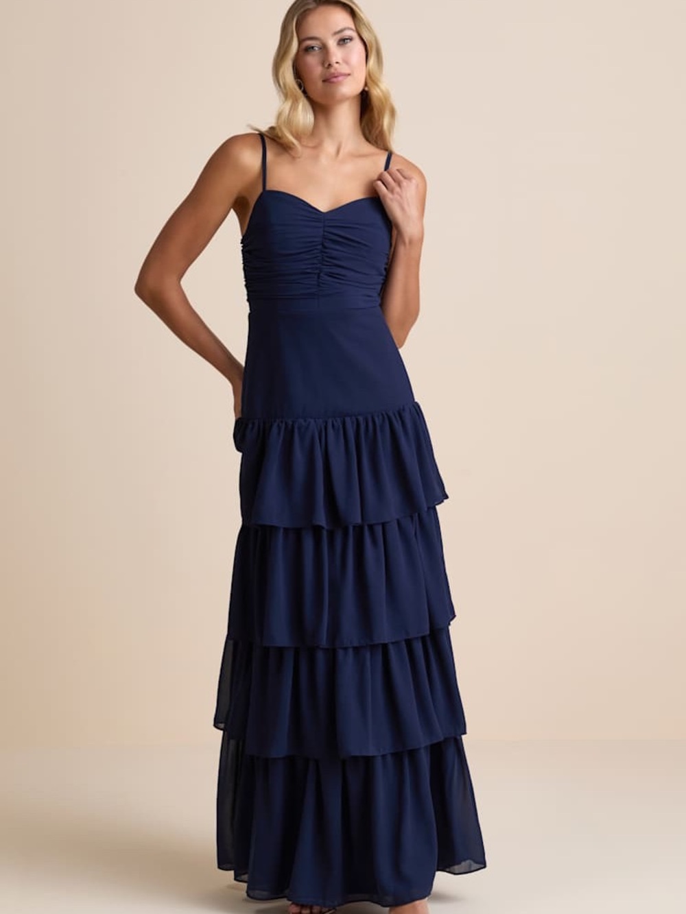 NWT Lulus Navy Tiered Maxi Prom Dress XS